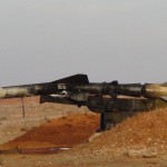A burned surface to air missile at a base near Aleppo