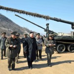 This undated picture released by North Korea's official Korean Central News Agency on March 12, 2013 shows North Korean leader Kim Jong Un (C) inspecting a long-range artillery sub-unit of Korean People's Army Unit 641 at undisclosed place in North Korea.   AFP / Getty Images / KCNA via KNS