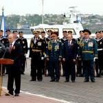 Russian President Vladimir Putin speaks during his visit to the Crimean port of Sevastopol on May 9, 2014. Putin's visit to Crimea, which was annexed by Moscow in March, is a "flagrant violation" of Ukraine's sovereignty, authorities in Kiev said today.AFP PHOTO/ YURI KADOBNOVYURI KADOBNOV/AFP/Getty Images